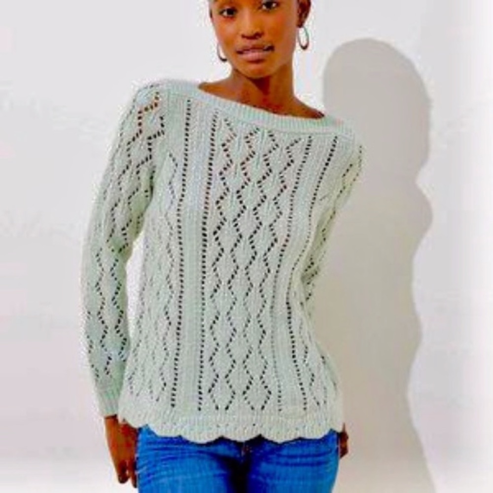 ISO LOFT Open Knit Boat Neck Seafoam Green Sweater